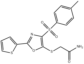 2-({4-[(4-methylphenyl)sulfonyl]-2-(thiophen-2-yl)-1,3-oxazol-5-yl}sulfanyl)acetamide 结构式