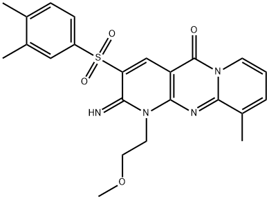3-[(3,4-dimethylphenyl)sulfonyl]-2-imino-1-(2-methoxyethyl)-10-methyl-1,2-dihydro-5H-dipyrido[1,2-a:2,3-d]pyrimidin-5-one Struktur