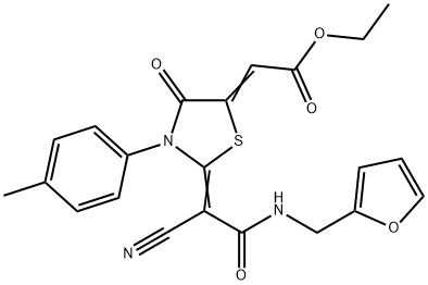 ethyl (2E)-[(2E)-2-{1-cyano-2-[(furan-2-ylmethyl)amino]-2-oxoethylidene}-3-(4-methylphenyl)-4-oxo-1,3-thiazolidin-5-ylidene]ethanoate Structure