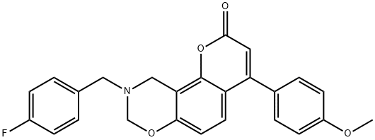 9-(4-fluorobenzyl)-4-(4-methoxyphenyl)-9,10-dihydro-2H,8H-chromeno[8,7-e][1,3]oxazin-2-one Struktur