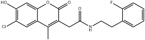 2-(6-chloro-7-hydroxy-4-methyl-2-oxo-2H-chromen-3-yl)-N-[2-(2-fluorophenyl)ethyl]acetamide 化学構造式