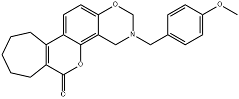 3-(4-methoxybenzyl)-3,4,8,9,10,11-hexahydro-2H-cyclohepta[3,4]chromeno[8,7-e][1,3]oxazin-6(7H)-one Struktur