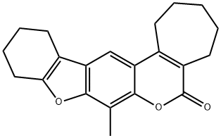 8-methyl-2,3,4,5,10,11,12,13-octahydrobenzofuro[3,2-g]cyclohepta[c]chromen-6(1H)-one 化学構造式