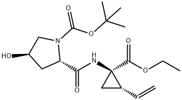 (2S,4R)-tert-butyl 2-((1R,2S)-1-(ethoxycarbonyl)-2-vinylcyclopropylcarbamoyl)-4-hydroxypyrrolidine-1-carboxylate Struktur