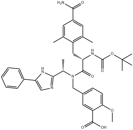 Benzoic acid, 5-[[[(2S)-3-[4-(aminocarbonyl)-2,6-dimethylphenyl]-2-[[(1,1-dimethylethoxy)carbonyl]amino]-1-oxopropyl][(1S)-1-(5-phenyl-1H-imidazol-2-yl)ethyl]amino]methyl]-2-methoxy- Structure