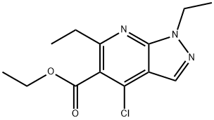 ethyl 4-chloro-1,6-diethyl-1H-pyrazolo[3,4-b]pyridine-5-carboxylate 化学構造式