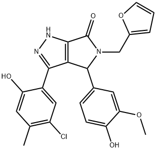 3-(5-chloro-2-hydroxy-4-methylphenyl)-5-(2-furylmethyl)-4-(4-hydroxy-3-methoxyphenyl)-4,5-dihydropyrrolo[3,4-c]pyrazol-6(1H)-one Structure