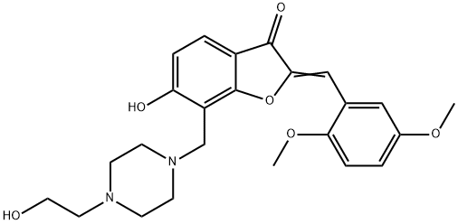 2-(2,5-dimethoxybenzylidene)-6-hydroxy-7-{[4-(2-hydroxyethyl)-1-piperazinyl]methyl}-1-benzofuran-3(2H)-one,869078-49-9,结构式