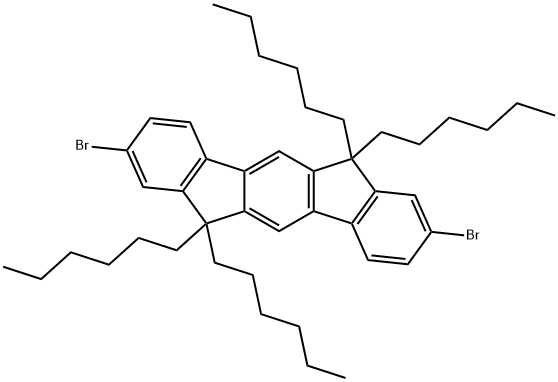 2,8-ジブロモ-6,6,12,12-テトラヘキシル-6H,12H-インデノ[1,2-b]フルオレン 化学構造式