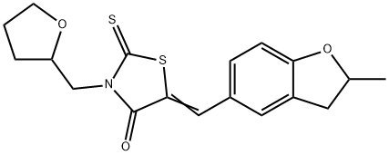 5-[(2-methyl-2,3-dihydro-1-benzofuran-5-yl)methylene]-3-(tetrahydro-2-furanylmethyl)-2-thioxo-1,3-thiazolidin-4-one,872866-63-2,结构式