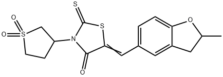 3-(1,1-dioxidotetrahydro-3-thienyl)-5-[(2-methyl-2,3-dihydro-1-benzofuran-5-yl)methylene]-2-thioxo-1,3-thiazolidin-4-one,872869-29-9,结构式