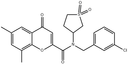 N-(3-chlorobenzyl)-N-(1,1-dioxidotetrahydrothiophen-3-yl)-6,8-dimethyl-4-oxo-4H-chromene-2-carboxamide 结构式