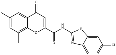 N-(6-chloro-1,3-benzothiazol-2-yl)-6,8-dimethyl-4-oxo-4H-chromene-2-carboxamide 结构式