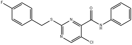 5-chloro-2-[(4-fluorobenzyl)sulfanyl]-N-phenylpyrimidine-4-carboxamide 结构式
