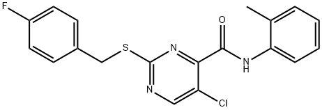 5-chloro-2-[(4-fluorobenzyl)sulfanyl]-N-(2-methylphenyl)pyrimidine-4-carboxamide,874137-58-3,结构式