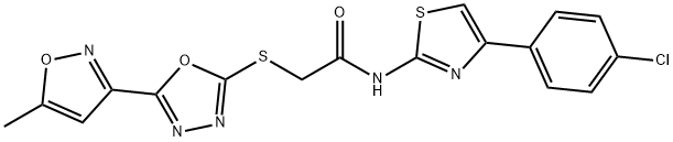 N-[4-(4-chlorophenyl)-1,3-thiazol-2-yl]-2-{[5-(5-methyl-3-isoxazolyl)-1,3,4-oxadiazol-2-yl]sulfanyl}acetamide,876880-43-2,结构式