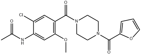 N-(2-chloro-4-{[4-(furan-2-ylcarbonyl)piperazin-1-yl]carbonyl}-5-methoxyphenyl)acetamide Struktur