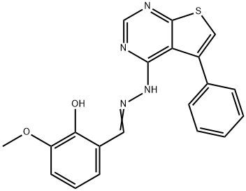 (E)-2-methoxy-6-((2-(5-phenylthieno[2,3-d]pyrimidin-4-yl)hydrazono)methyl)phenol 化学構造式