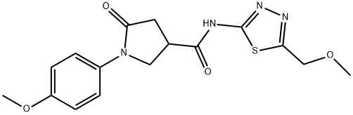 N-[5-(methoxymethyl)-1,3,4-thiadiazol-2-yl]-1-(4-methoxyphenyl)-5-oxopyrrolidine-3-carboxamide 化学構造式