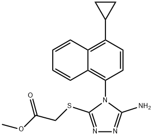 Acetic acid, 2-[[5-amino-4-(4-cyclopropyl-1-naphthalenyl)-4H-1,2,4-triazol-3-yl]thio]-, methyl ester Structure