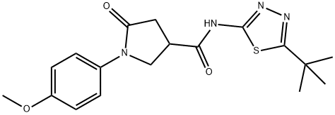 N-(5-tert-butyl-1,3,4-thiadiazol-2-yl)-1-(4-methoxyphenyl)-5-oxopyrrolidine-3-carboxamide Struktur