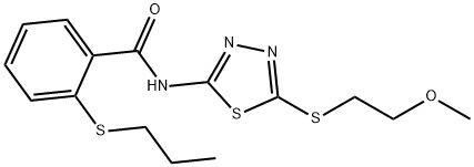 N-{5-[(2-methoxyethyl)sulfanyl]-1,3,4-thiadiazol-2-yl}-2-(propylsulfanyl)benzamide Structure