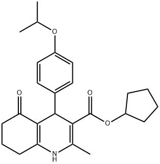 cyclopentyl 4-(4-isopropoxyphenyl)-2-methyl-5-oxo-1,4,5,6,7,8-hexahydroquinoline-3-carboxylate 化学構造式