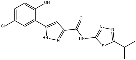 5-(5-chloro-2-hydroxyphenyl)-N-[5-(propan-2-yl)-1,3,4-thiadiazol-2-yl]-1H-pyrazole-3-carboxamide,879442-69-0,结构式