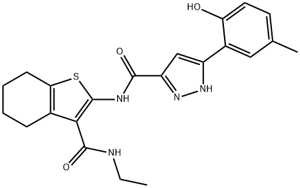 N-{3-[(ethylamino)carbonyl]-4,5,6,7-tetrahydro-1-benzothien-2-yl}-3-(2-hydroxy-5-methylphenyl)-1H-pyrazole-5-carboxamide,879444-29-8,结构式