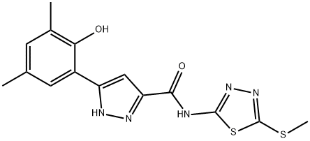 3-(2-hydroxy-3,5-dimethylphenyl)-N-[5-(methylsulfanyl)-1,3,4-thiadiazol-2-yl]-1H-pyrazole-5-carboxamide Struktur