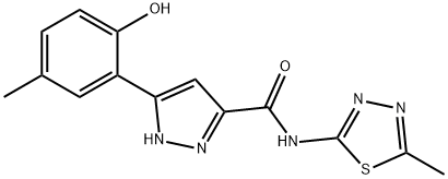 5-(2-hydroxy-5-methylphenyl)-N-(5-methyl-1,3,4-thiadiazol-2-yl)-1H-pyrazole-3-carboxamide Struktur