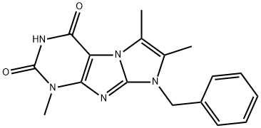 1-Benzyl-2,3,7-trimethyl-1H,7H-1,3a,5,7,8-pentaaza-cyclopenta[a]indene-4,6-dione Structure