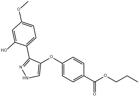 propyl 4-{[3-(2-hydroxy-4-methoxyphenyl)-1H-pyrazol-4-yl]oxy}benzoate 化学構造式