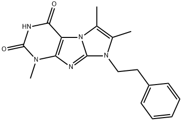 2,3,7-Trimethyl-1-phenethyl-1H,7H-1,3a,5,7,8-pentaaza-cyclopenta[a]indene-4,6-dione,879455-65-9,结构式