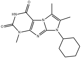 1-Cyclohexyl-2,3,7-trimethyl-1H,7H-1,3a,5,7,8-pentaaza-cyclopenta[a]indene-4,6-dione,879457-52-0,结构式