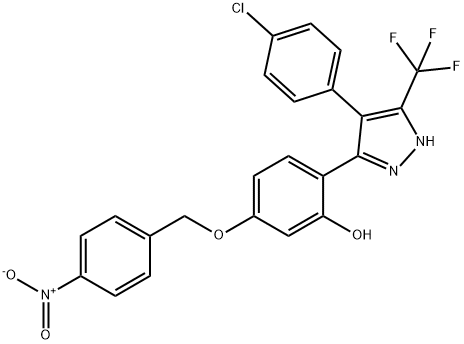 2-[4-(4-chlorophenyl)-3-(trifluoromethyl)-1H-pyrazol-5-yl]-5-[(4-nitrobenzyl)oxy]phenol 结构式