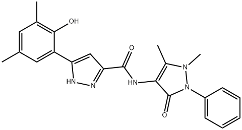 N-(1,5-dimethyl-3-oxo-2-phenyl-2,3-dihydro-1H-pyrazol-4-yl)-5-(2-hydroxy-3,5-dimethylphenyl)-1H-pyrazole-3-carboxamide,879466-19-0,结构式