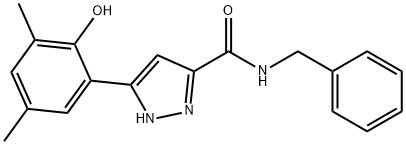 N-benzyl-3-(2-hydroxy-3,5-dimethylphenyl)-1H-pyrazole-5-carboxamide 化学構造式