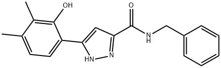 N-benzyl-3-(2-hydroxy-3,4-dimethylphenyl)-1H-pyrazole-5-carboxamide 化学構造式