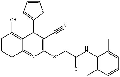 2-((3-cyano-5-hydroxy-4-(thiophen-2-yl)-4,6,7,8-tetrahydroquinolin-2-yl)thio)-N-(2,6-dimethylphenyl)acetamide|