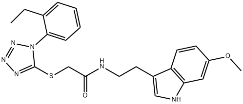 2-{[1-(2-ethylphenyl)-1H-tetraazol-5-yl]sulfanyl}-N-[2-(6-methoxy-1H-indol-3-yl)ethyl]acetamide 化学構造式