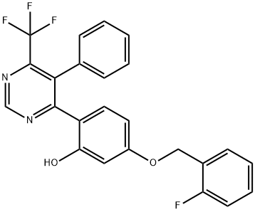 5-((2-fluorobenzyl)oxy)-2-(5-phenyl-6-(trifluoromethyl)pyrimidin-4-yl)phenol 化学構造式
