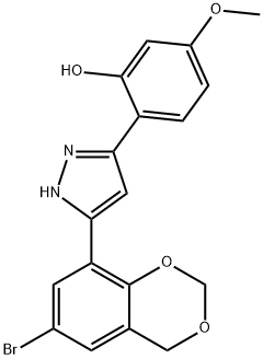 2-[5-(6-bromo-4H-1,3-benzodioxin-8-yl)-1H-pyrazol-3-yl]-5-methoxyphenol Struktur