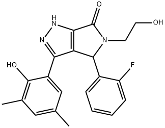 4-(2-fluorophenyl)-3-(2-hydroxy-3,5-dimethylphenyl)-5-(2-hydroxyethyl)-4,5-dihydropyrrolo[3,4-c]pyrazol-6(2H)-one Struktur