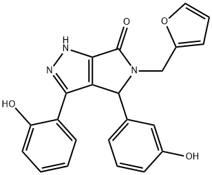 5-(furan-2-ylmethyl)-3-(2-hydroxyphenyl)-4-(3-hydroxyphenyl)-4,5-dihydropyrrolo[3,4-c]pyrazol-6(2H)-one Struktur