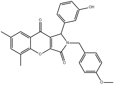 1-(3-hydroxyphenyl)-2-(4-methoxybenzyl)-5,7-dimethyl-1,2-dihydrochromeno[2,3-c]pyrrole-3,9-dione 化学構造式