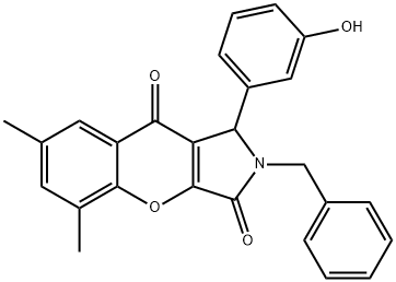 2-benzyl-1-(3-hydroxyphenyl)-5,7-dimethyl-1,2-dihydrochromeno[2,3-c]pyrrole-3,9-dione,880399-25-7,结构式
