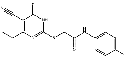 2-[(5-cyano-4-ethyl-6-oxo-1,6-dihydro-2-pyrimidinyl)sulfanyl]-N-(4-fluorophenyl)acetamide Structure