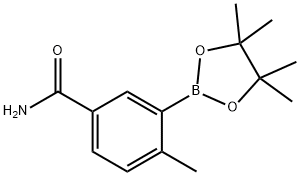 4-methyl-3-(4,4,5,5-tetramethyl-1,3,2-dioxaborolan-2-yl)benzamide 化学構造式