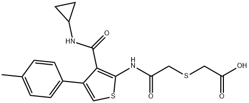 2-((2-((3-(cyclopropylcarbamoyl)-4-(p-tolyl)thiophen-2-yl)amino)-2-oxoethyl)thio)acetic acid 化学構造式